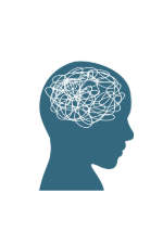 blue silhouette of a head with a purple 