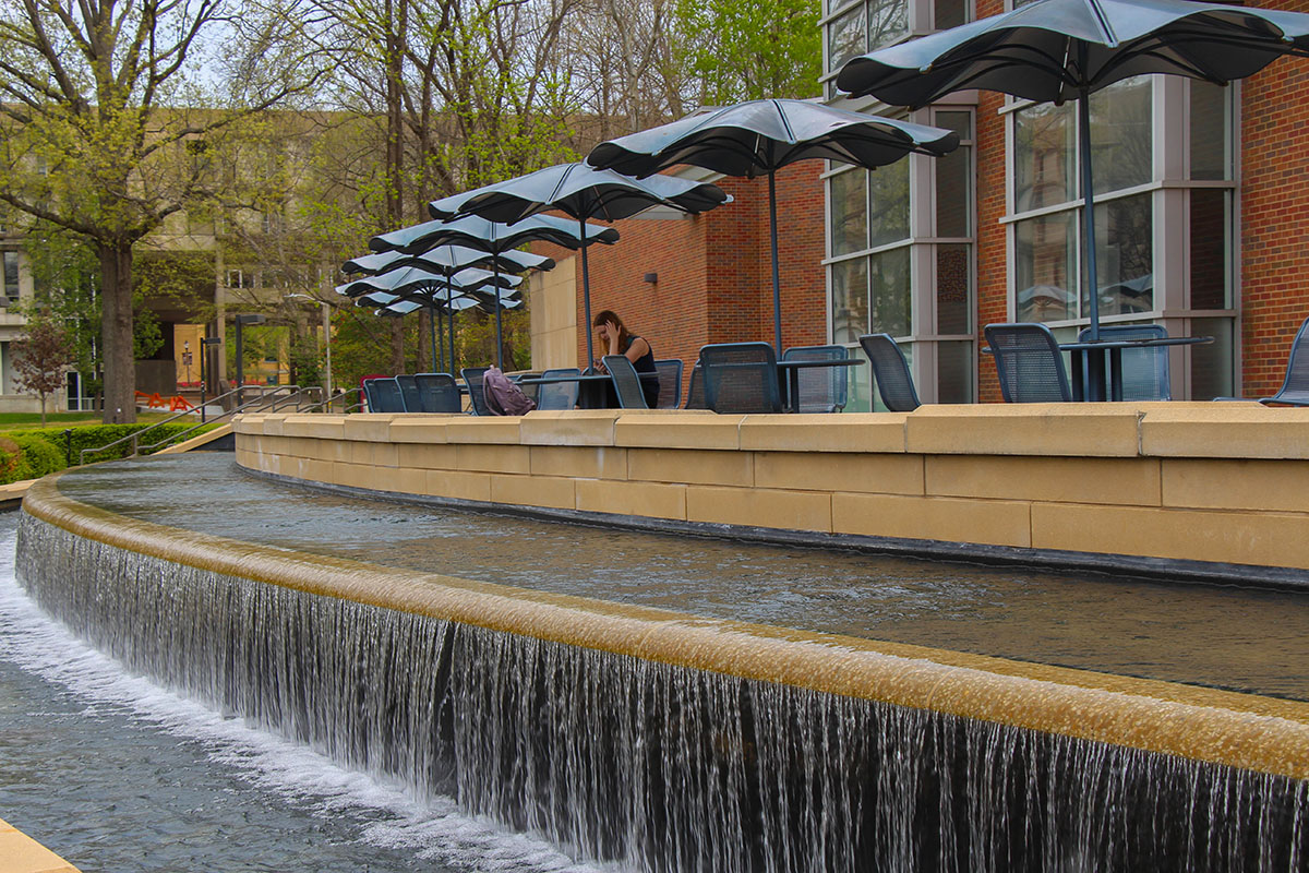 Morris Library front fountain